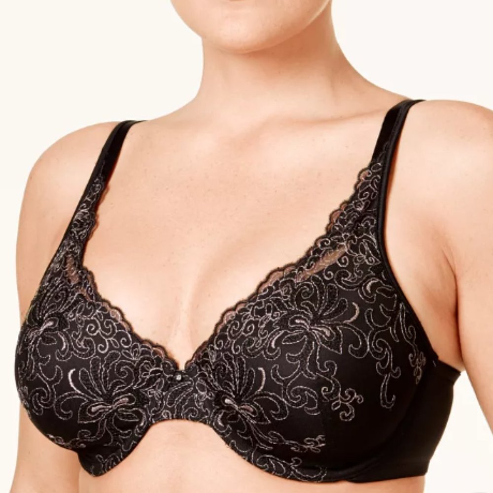 Playtex 40DD Bra Love My Curves Side-Smoothing Embroidered Underwire Black